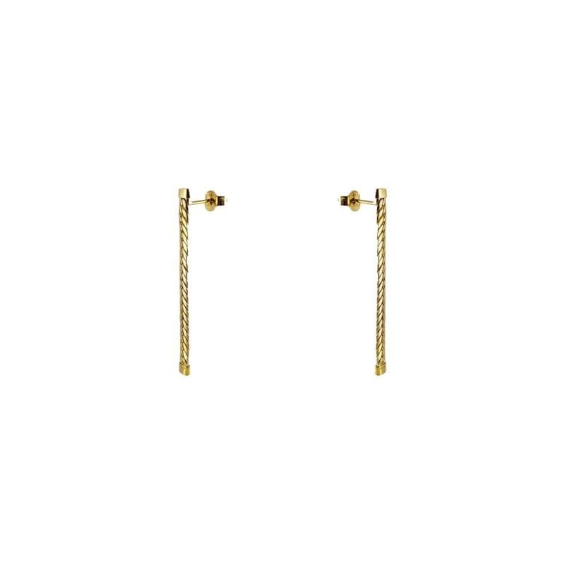 Aros de oro amarillo italiano con tira de cadena plana colgante