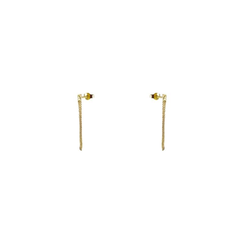 Aros de oro amarillo italiano con tira de cadena plana en V colgante