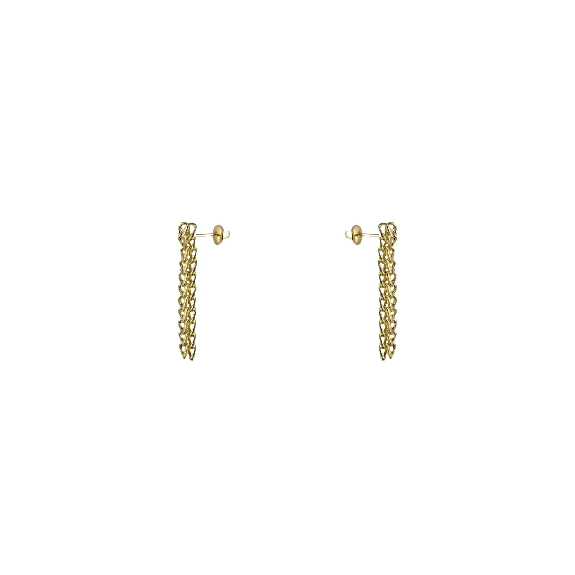 Aros de oro amarillo nacional con tira de cadena modelo sadusa colgantes