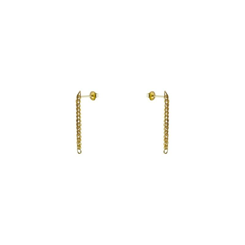 Aros de oro amarillo nacional modelo tiras colgantes de cadena grumet doble