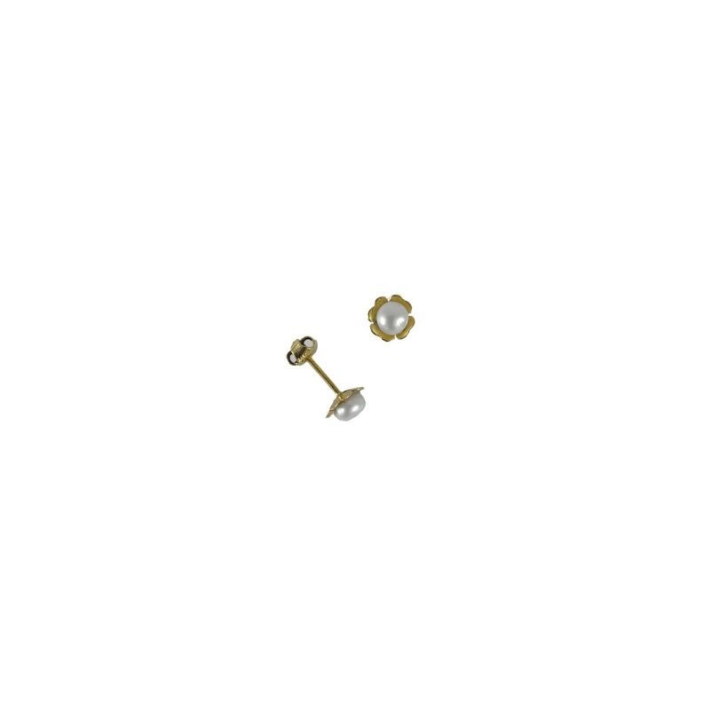Aros en oro amarillo italiano modelo florcita con perlas