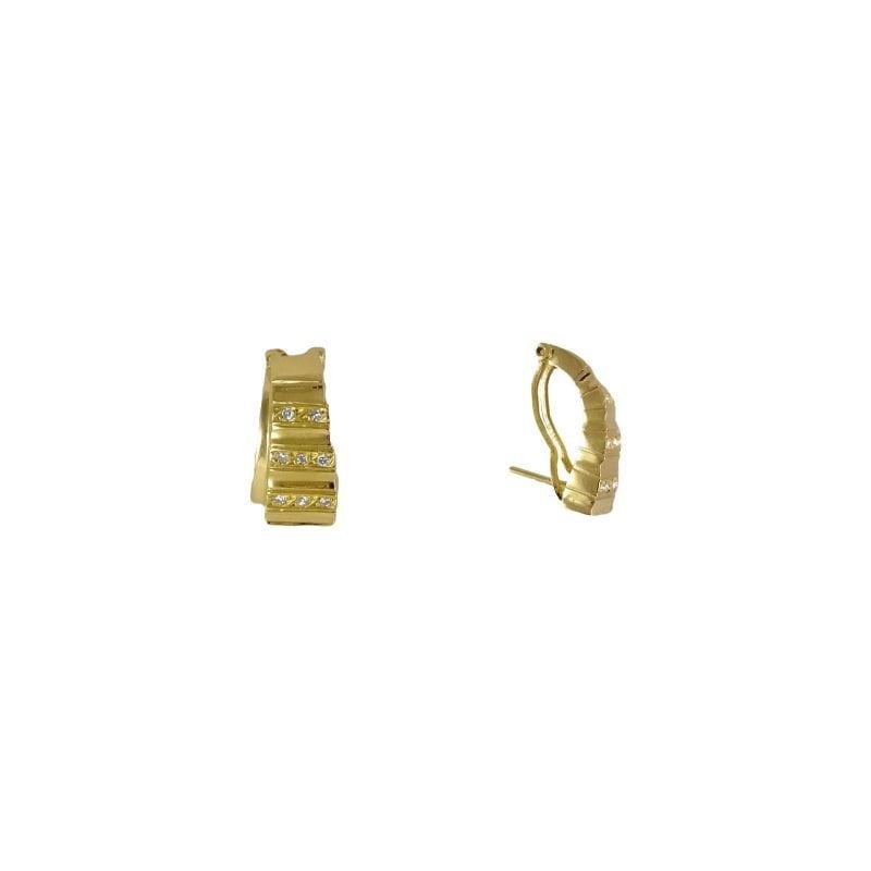 Par de aros de oro amarillo italiano modelo a presión con brillantes