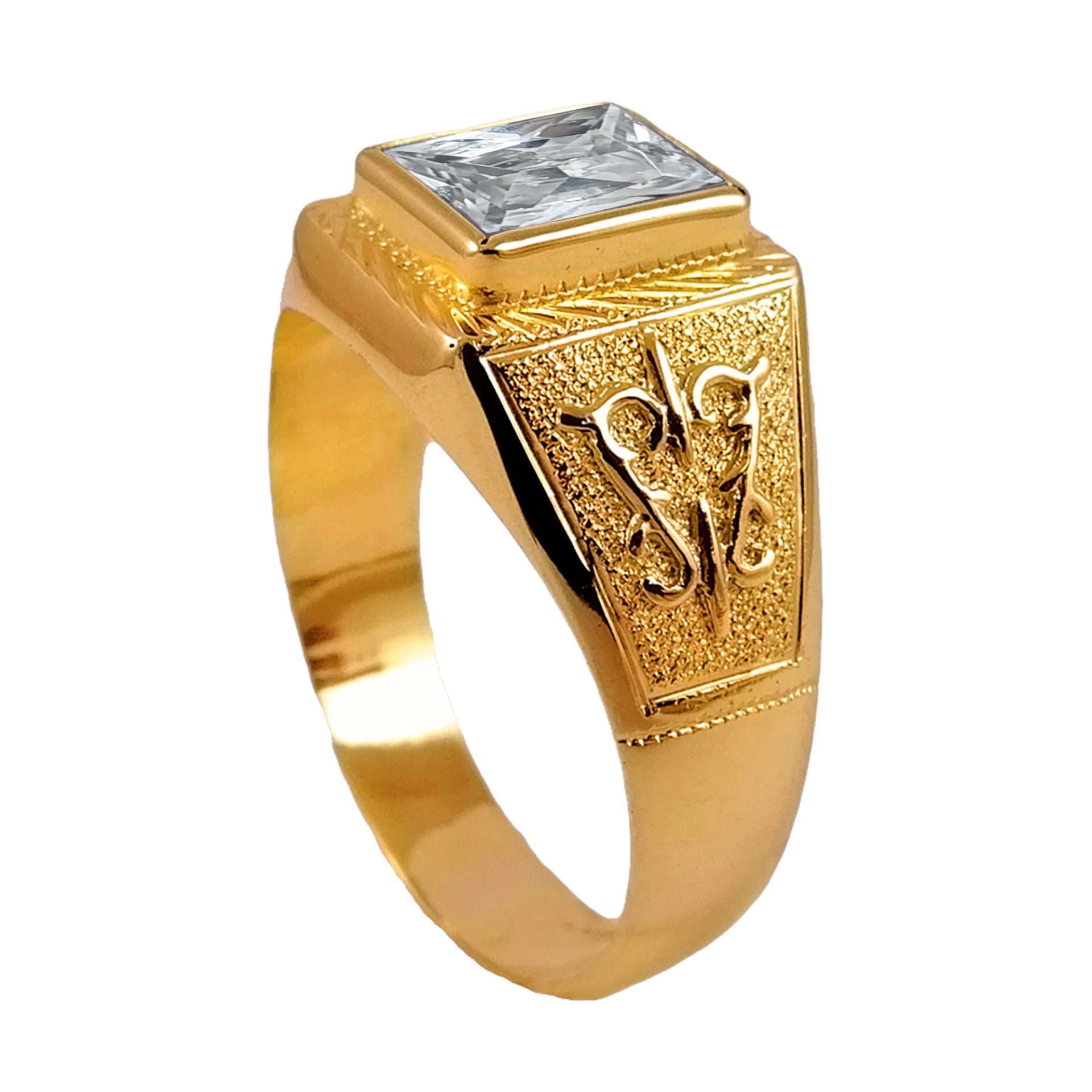 Carretón de oro amarillo nacional con circón rectangular blanco