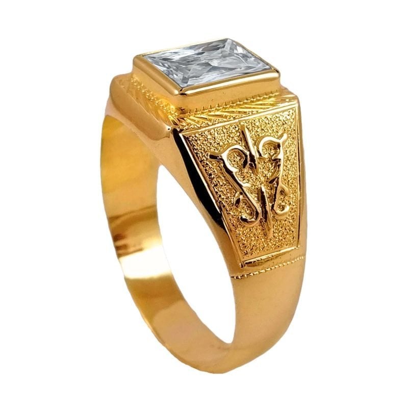 Carretón de oro amarillo nacional con piedra blanca rectangular