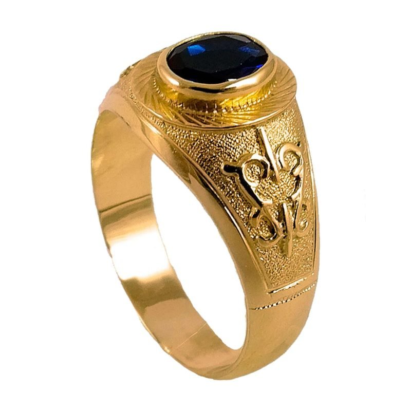 Carretón de oro amarillo nacional con piedra ovalada azul