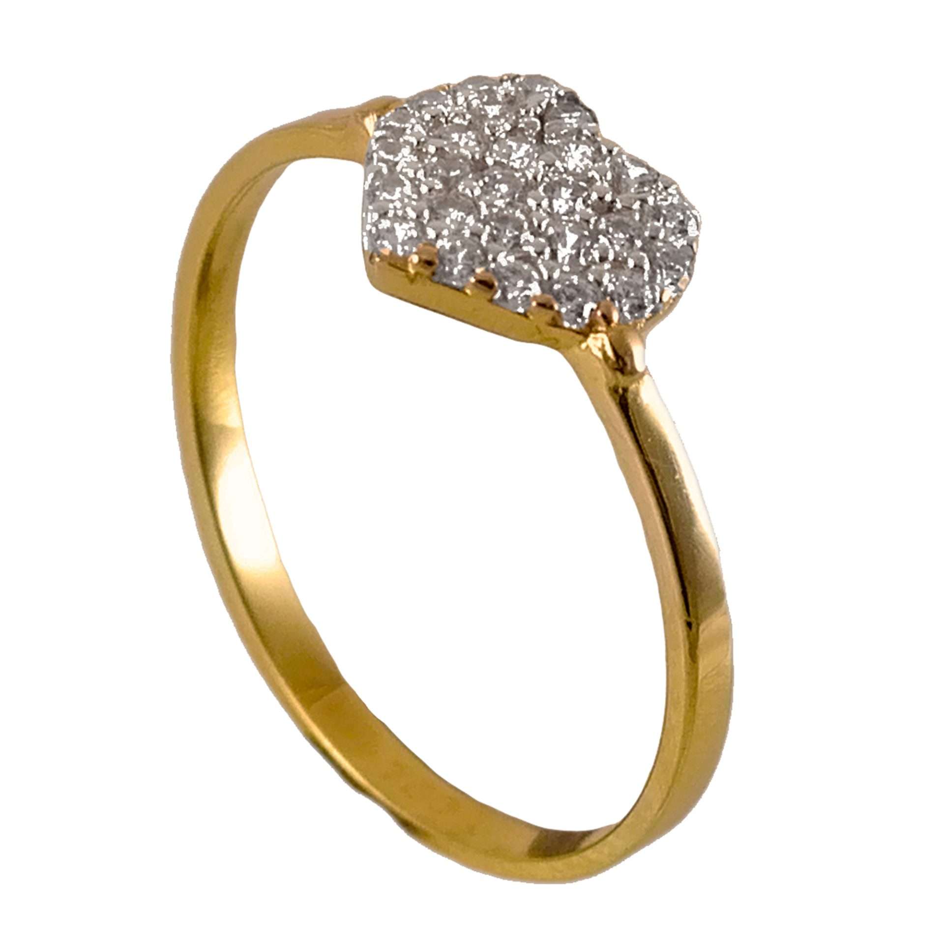 Anillo de oro amarillo italiano con corazón y circones blancos