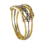 Anillo de oro amarillo italiano con ondas de dos colores y chispas