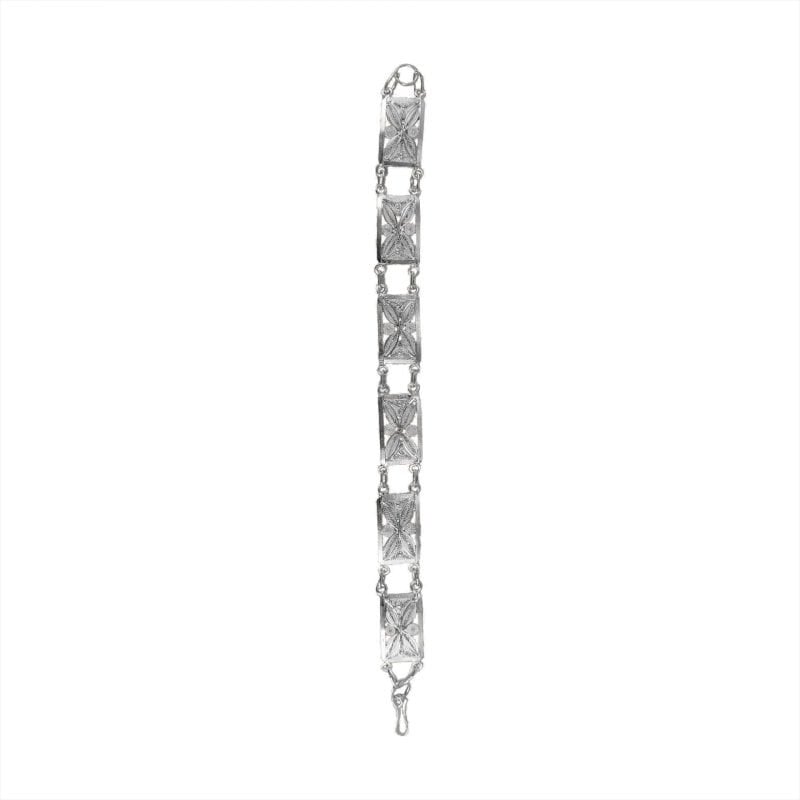 Pulsera de plata filigrana modelo esclava móvil con detalles de flores