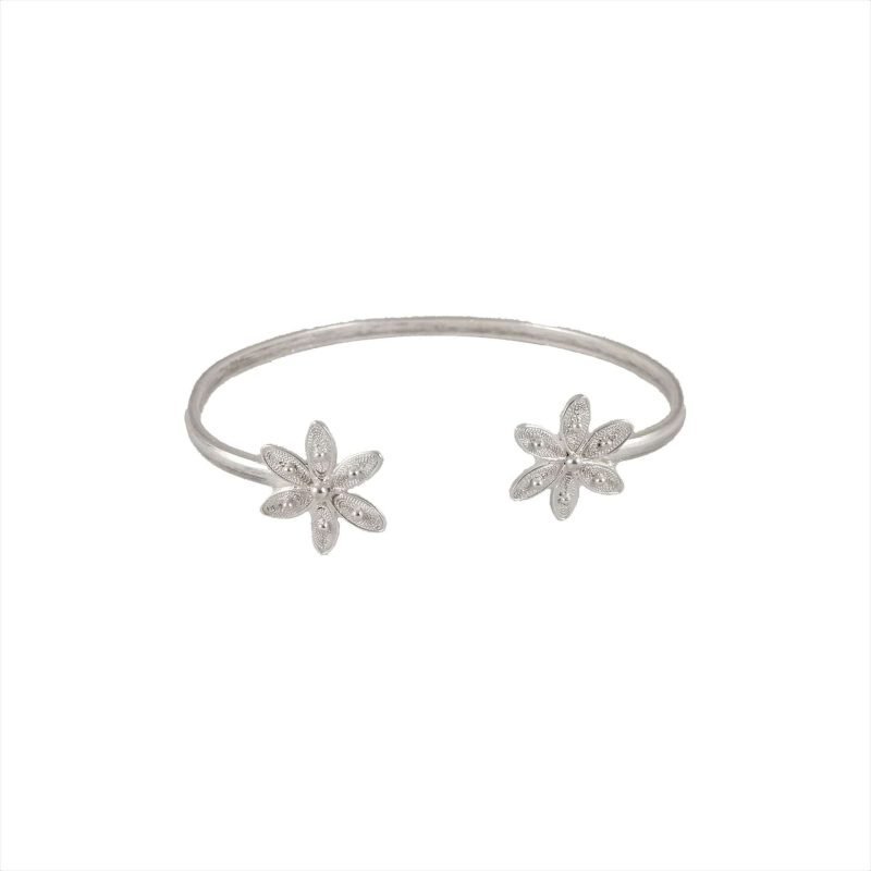Esclava de plata filigrana con diseño de flores