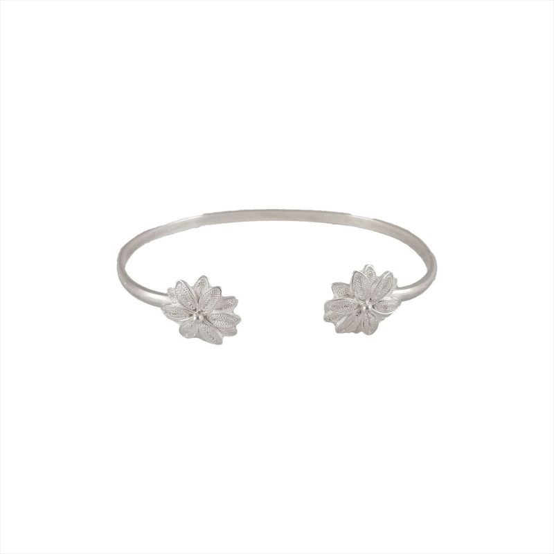 Esclava de plata filigrana con diseño de flores de dos capas