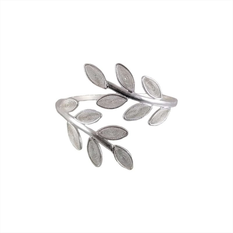 Esclava de plata filigrana modelo ajustable con hojitas