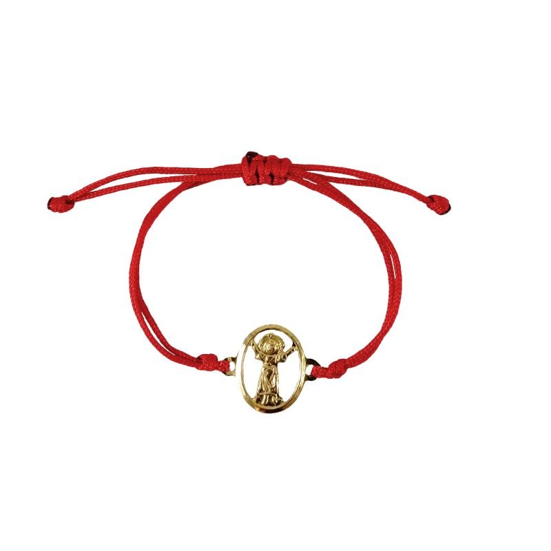 Pulsera de hilo rojo con medallita con aureola religiosa en oro