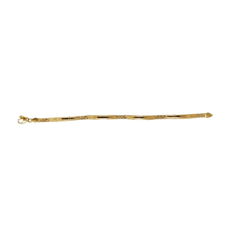 Pulsera de oro amarillo con mallas y plaquitas y colgantecito de corazón