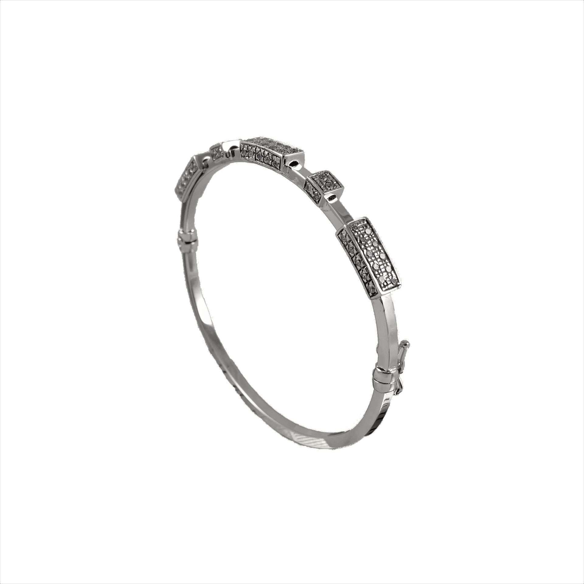 Esclava de oro blanco italiano con detalles y circones