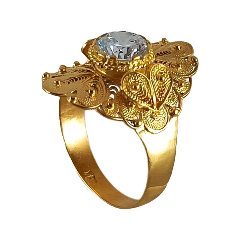 Carretón de oro amarillo filigrana con circón blanco