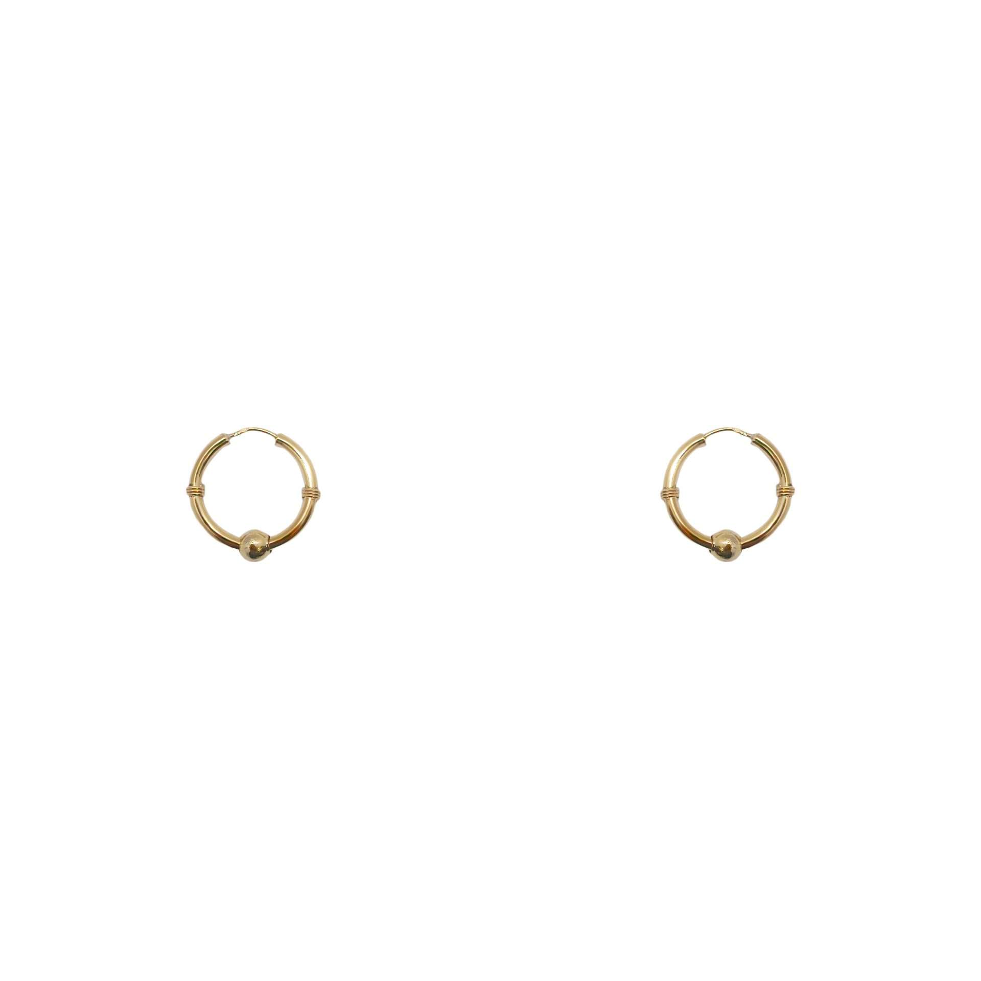 Par de aros argolla de oro amarillo caña completa con bolita móvil - #17