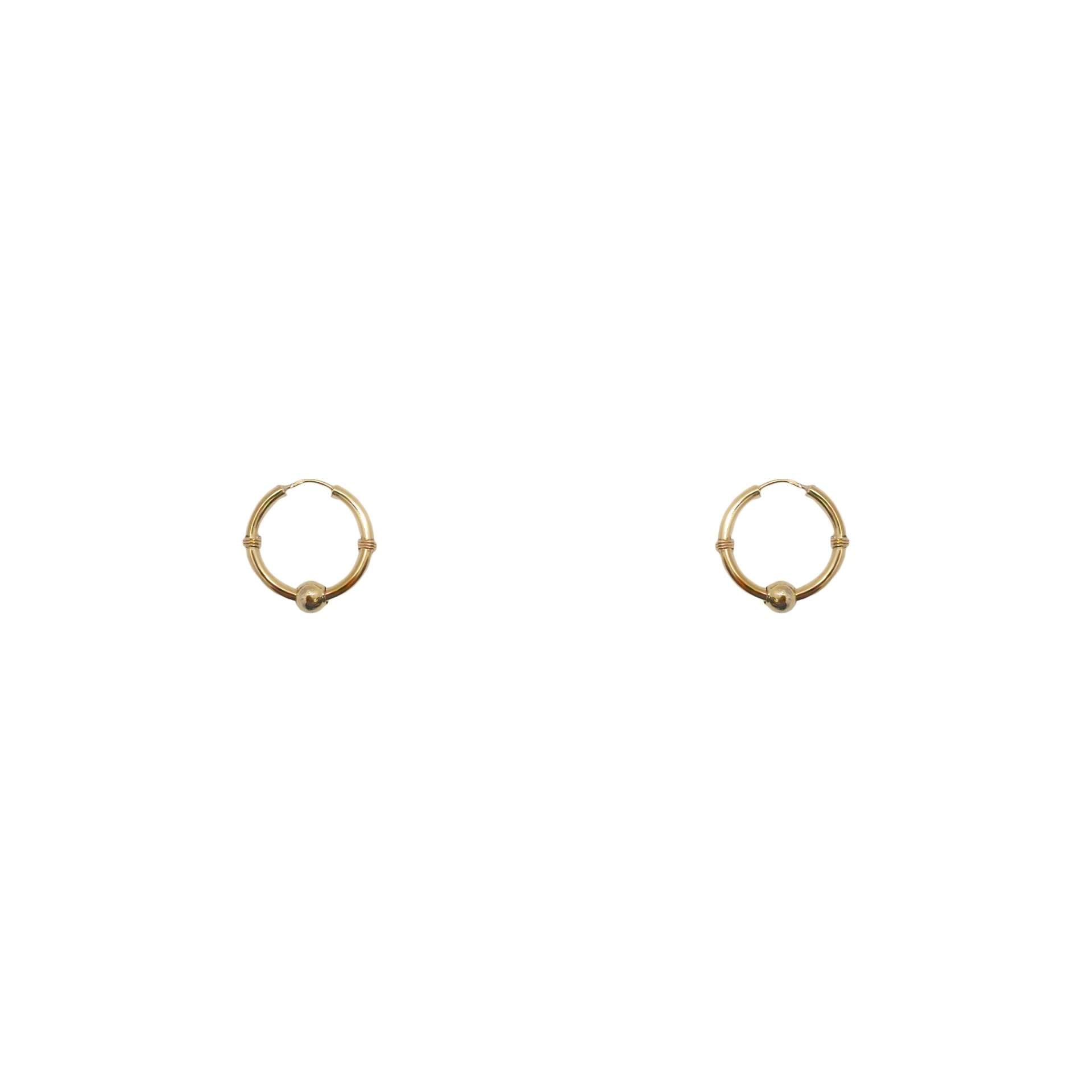 Par de aros argolla de oro amarillo caña completa con bolita móvil - #15