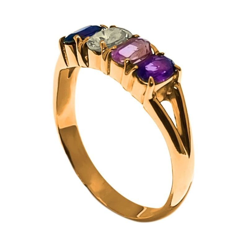 Anillo de oro amarillo italiano modelo cintillo con circones de colores