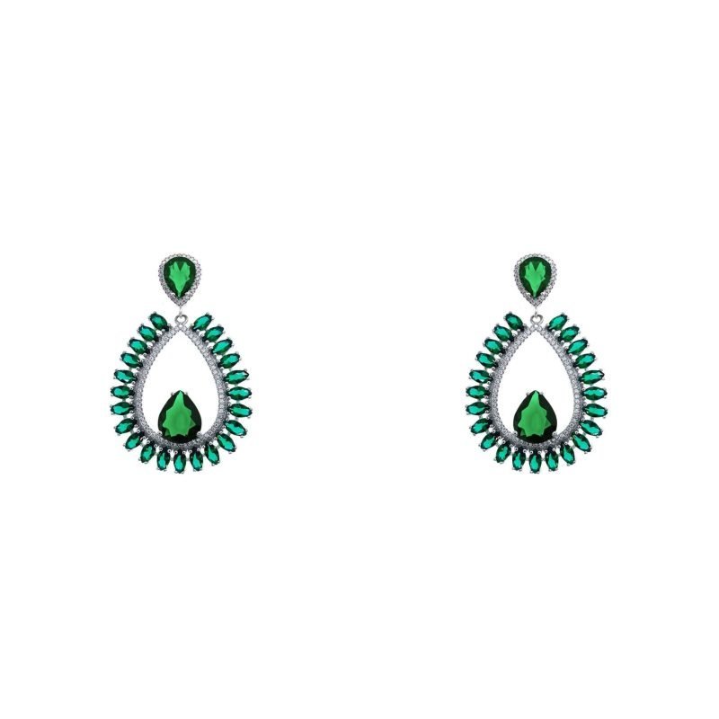 Par de aros colgantes de plata italiana con circones verdes y blancos