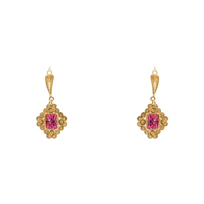 Aros de oro amarillo filigrana modelo modelo rombo con circón