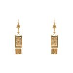 Aros de oro amarillo filigrana modelo rectangular con colgantes