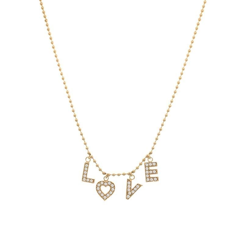 Collar de oro amarillo italiano LOVE con circones blancos