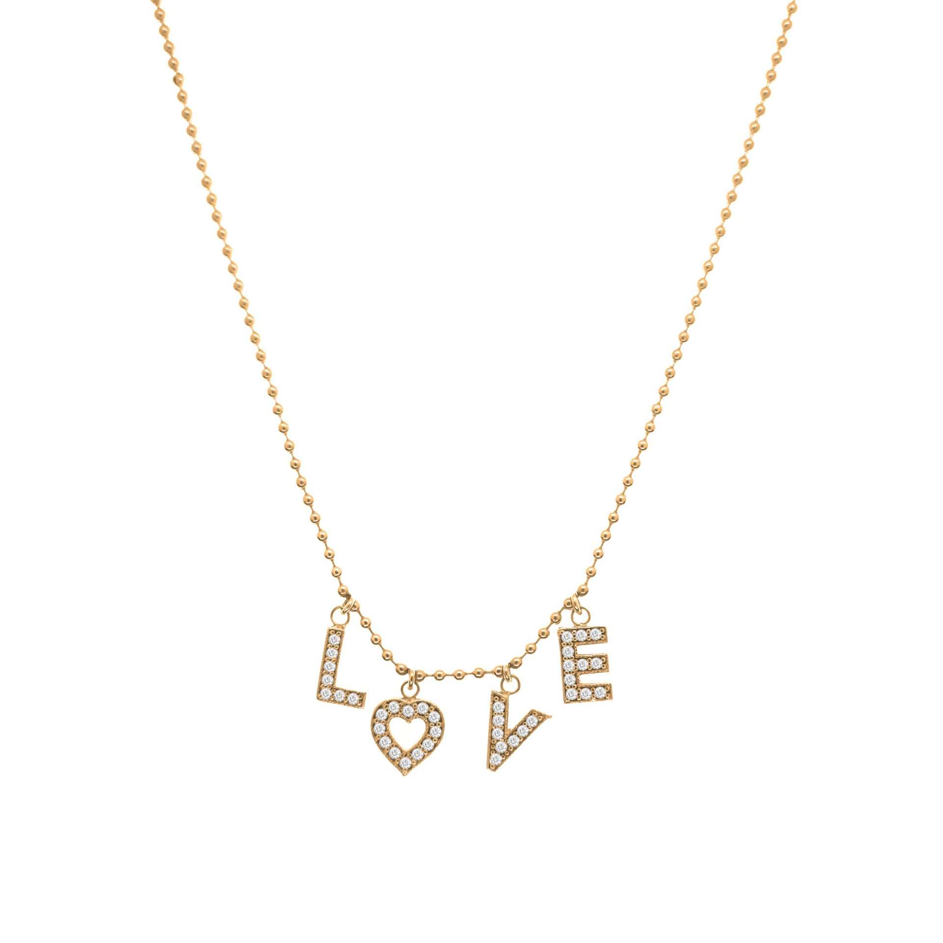 Collar de oro amarillo italiano LOVE con circones blancos