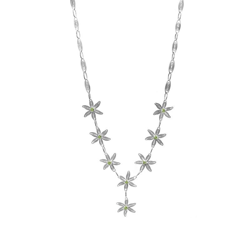 Collar de plata filigrana con flores y circones verdes
