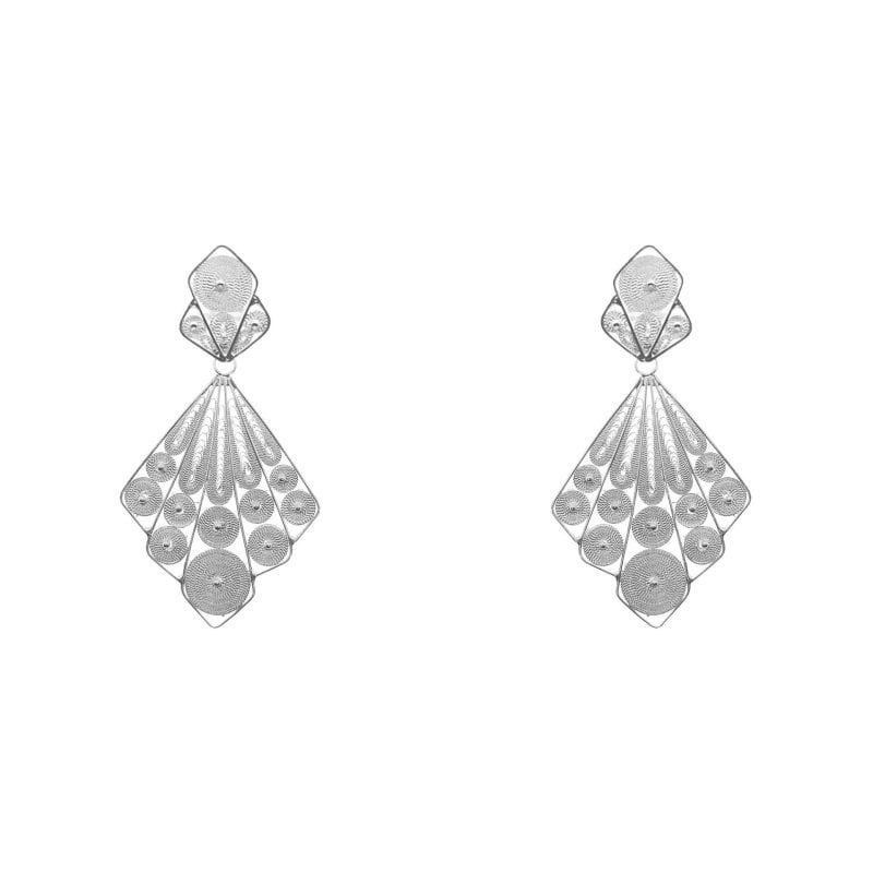 Aros de plata nacional filigrana modelo abanico colgante