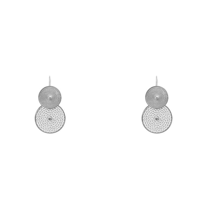 Aros de plata filigrana modelo circulos dobles colgantes