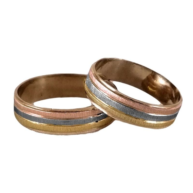 Par de alianzas en oro combinado de tres colores
