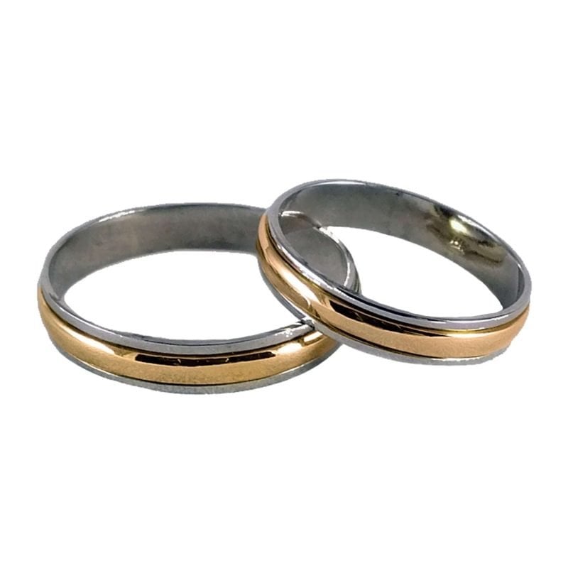Par de alianzas de oro blanco modelo piaget con centro en oro amarillo fino