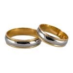 Par de alianzas de oro amarillo modelo piaget con centro en oro blanco maciza