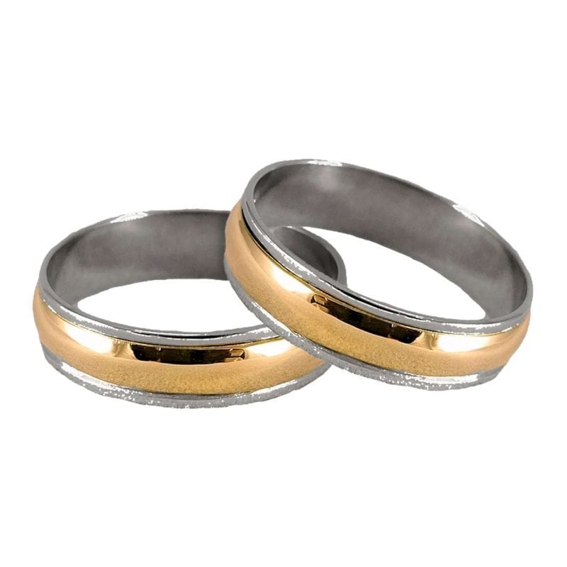 Par de alianzas de oro blanco modelo piaget con centro en oro amarillo maciza