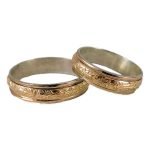 Par de alianzas de plata modelo Piaget con aplique en oro completo externo y detalles