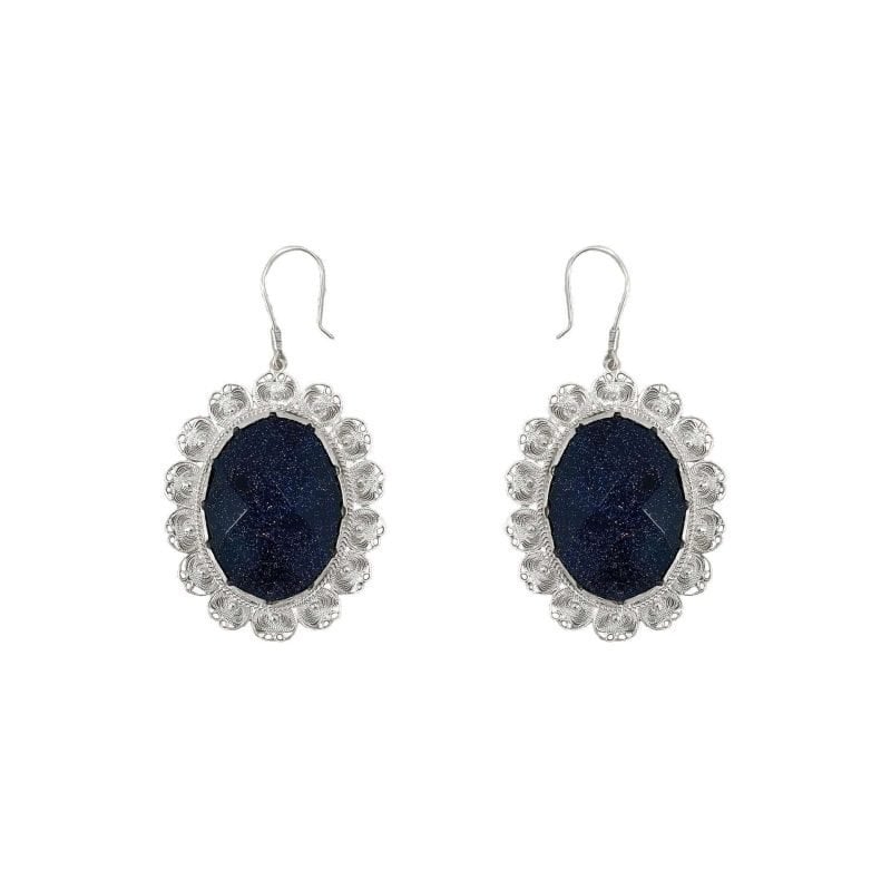 Aros de plata filigrana con piedra aventurina azul