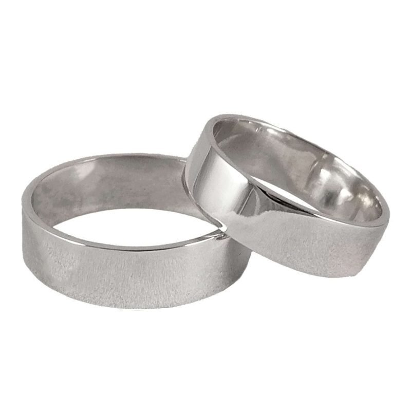 Par de alianzas de plata nacional modelo cinta 6mm