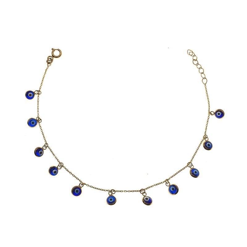 Pulsera de oro amarillo italiano con colgantes de ojo turco
