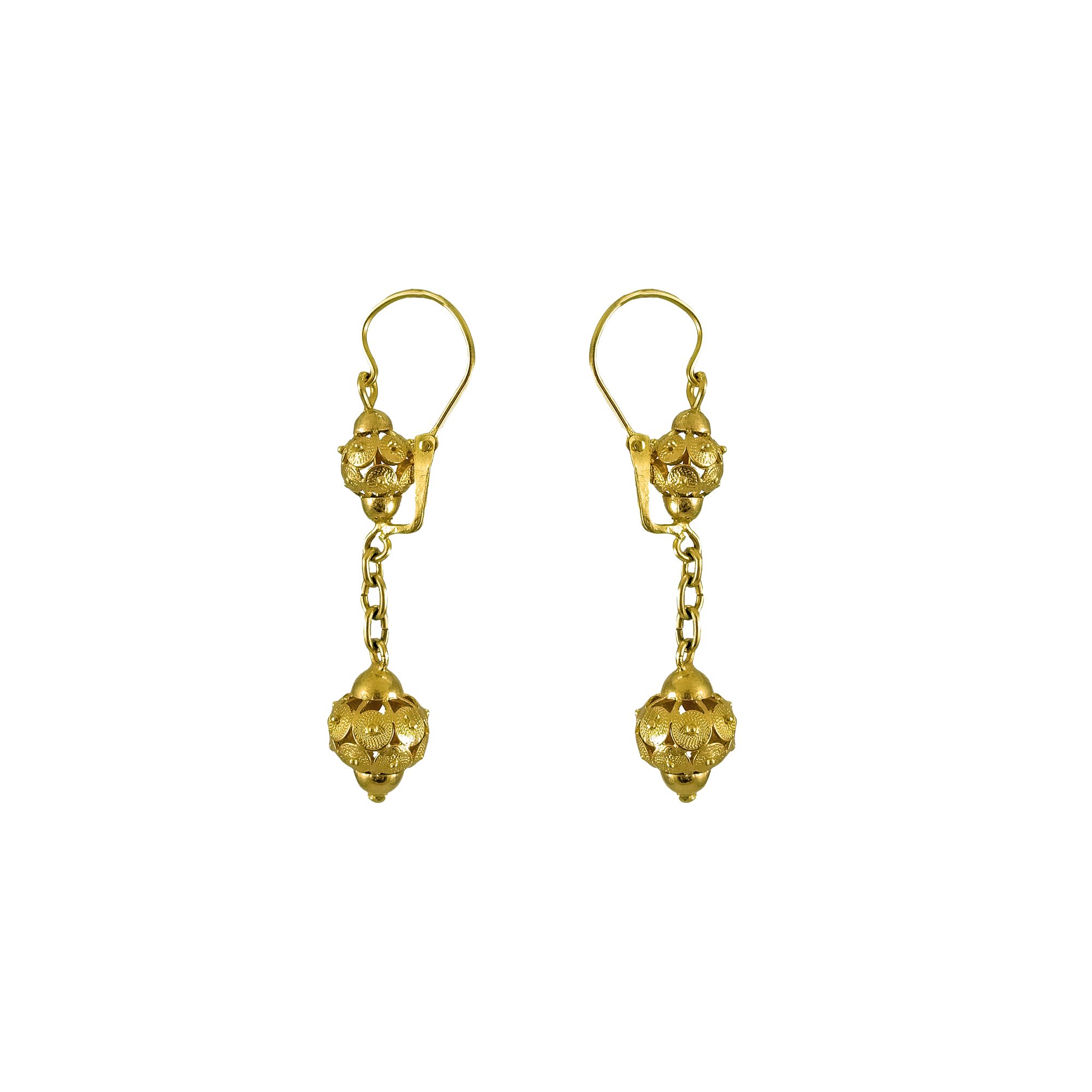 Aros de oro amarillo filigrana cantaritos clásicos colgantes