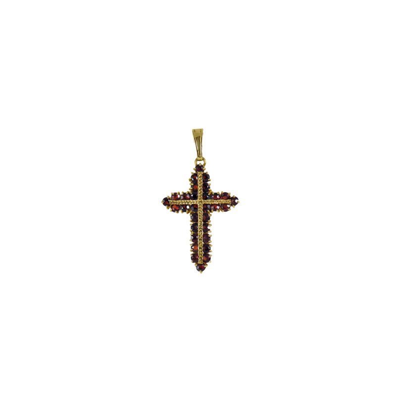 Dije de oro amarillo italiano diseño cruz con circones