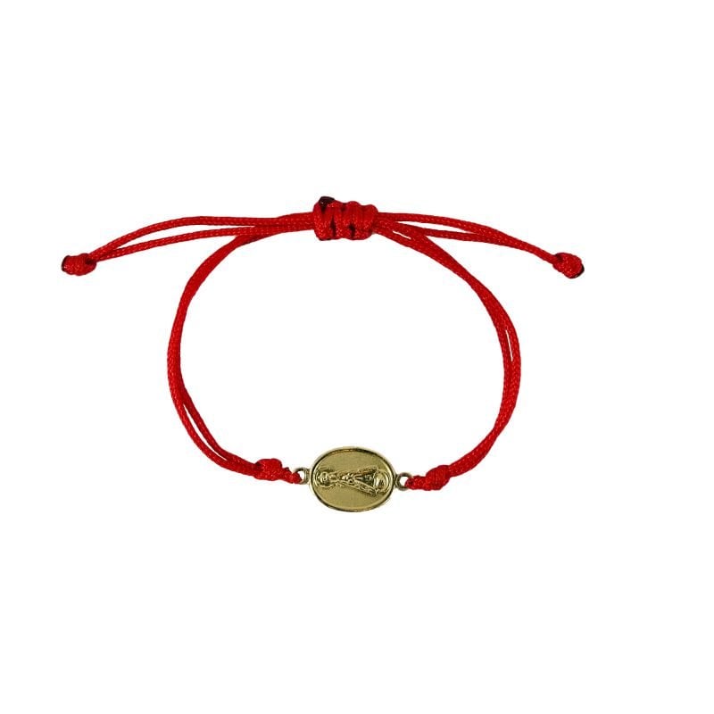 Pulsera de hilo rojo con medallita religiosa en oro
