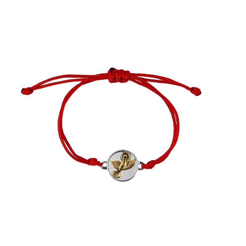 Pulsera de hilo rojo con medallas de santos y aplique en oro