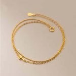 Pulsera de plata italiana doble con enchapado en oro y cruz