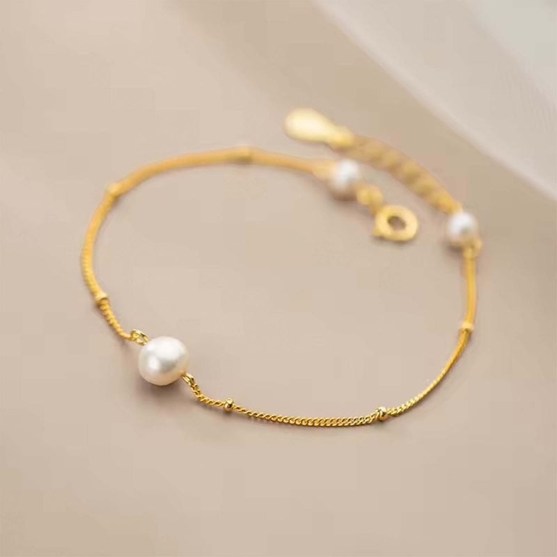 Pulsera de plata italiana con enchapado en oro y perlas con bolitas
