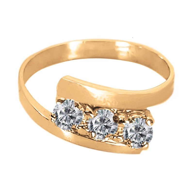 Solitario de oro amarillo con diseño cruzado y circones