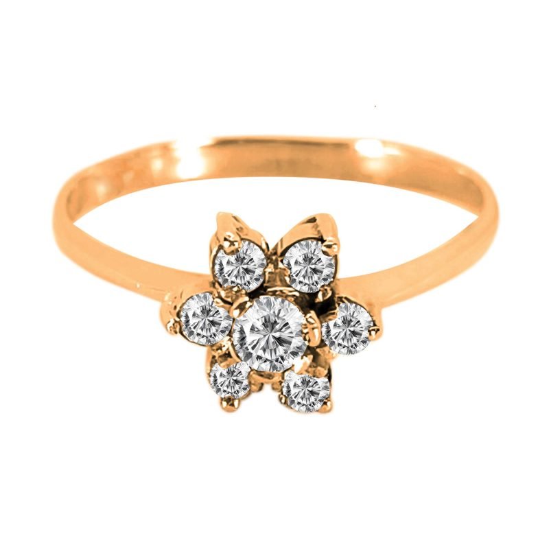 Anillo de oro amarillo modelo roseta con circones blancos