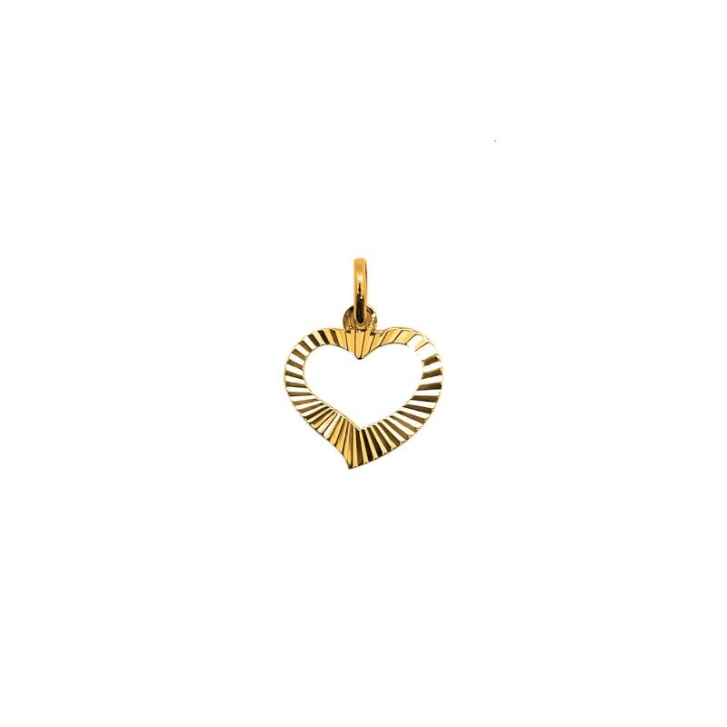 Dije de oro amarillo italiano modelo corazón hueco con detalles biselados