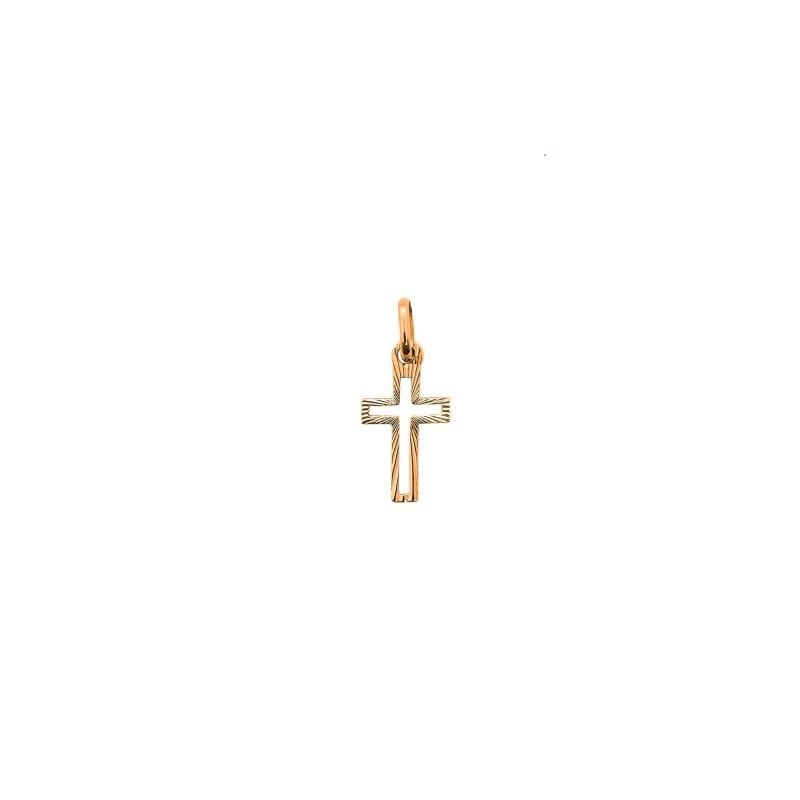 Dije de oro amarillo italiano modelo cruz hueca con biselado