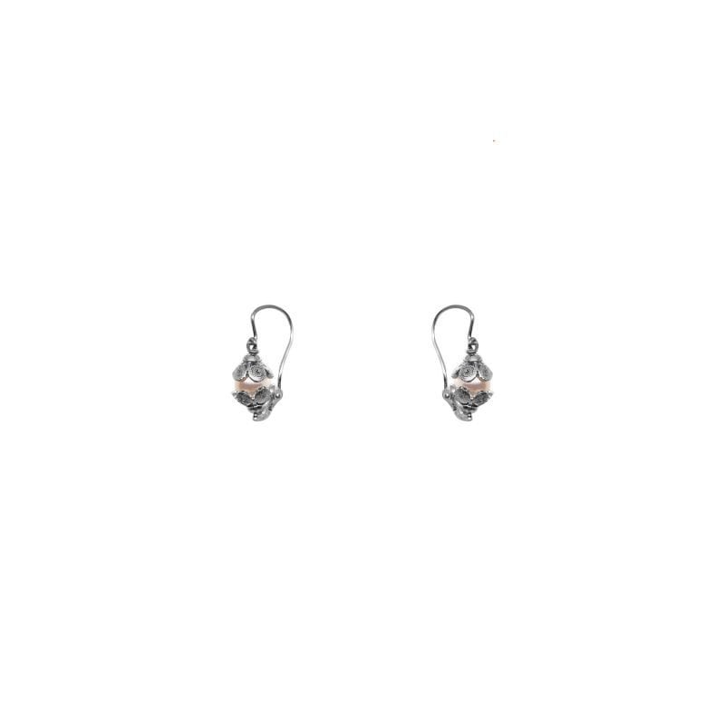 Aros colgantes de plata filigrana modelo cantarito con perlas de agua dulce