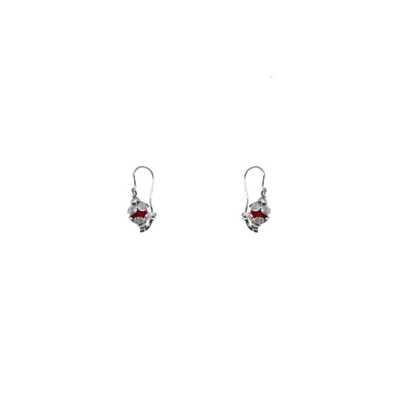 Aros colgantes de plata filigrana modelo cantarito con piedra color coral